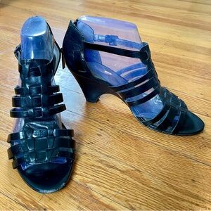 Faux Leather Black Strappy Women's Sandals